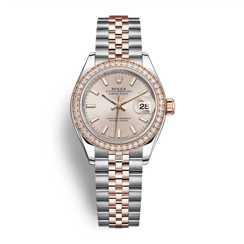 Rolex Lady-Datejust 28mm - Ref: 279381rbr-0001 - Sundust Stick Dial & Diamond Bezel, Two Tone Stainless Steel & 18K Rose Gold Jubilee Bracelet Women's Watch