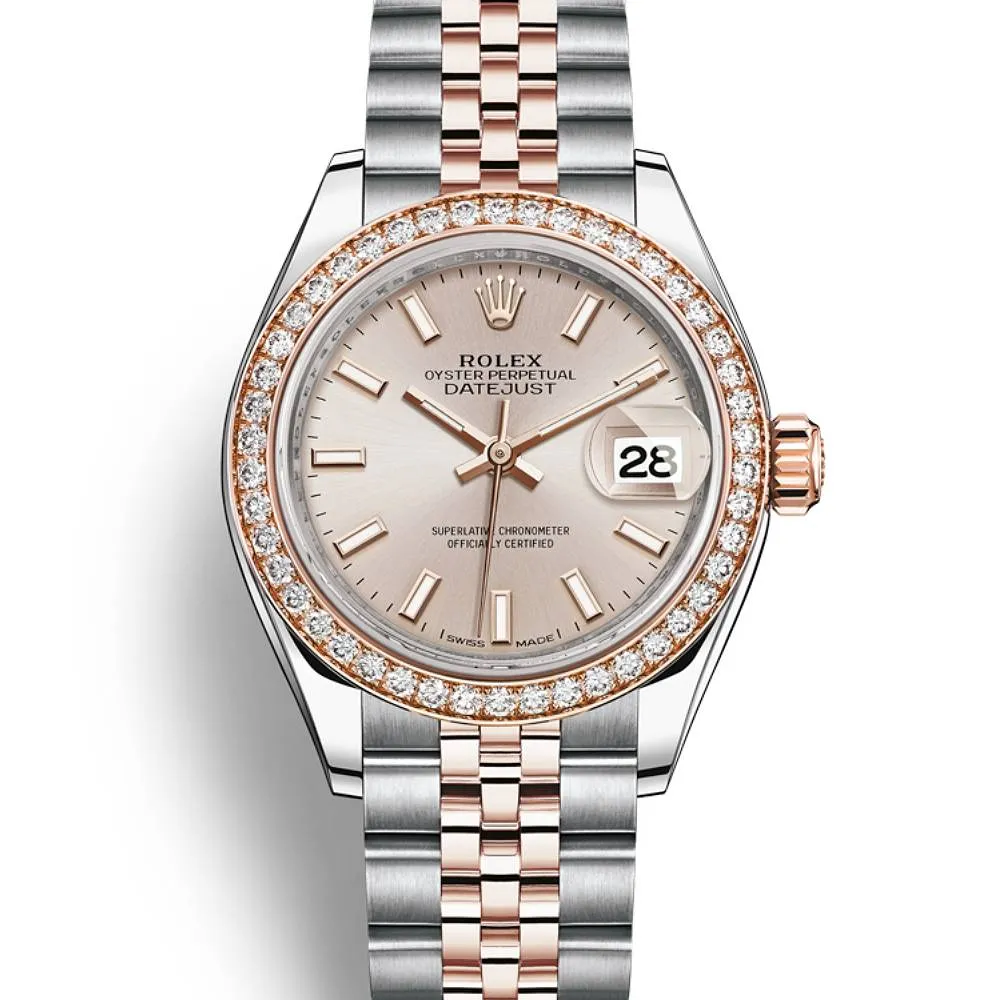 Rolex Lady-Datejust 28mm - Ref: 279381rbr-0001 - Sundust Stick Dial & Diamond Bezel, Two Tone Stainless Steel & 18K Rose Gold Jubilee Bracelet Women's Watch