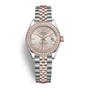 Rolex Lady-Datejust 28mm - Ref: 279381rbr-0001 - Sundust Stick Dial & Diamond Bezel, Two Tone Stainless Steel & 18K Rose Gold Jubilee Bracelet Women's Watch