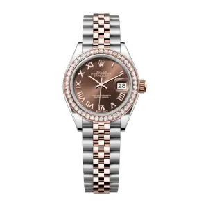 Rolex Lady-Datejust 28mm - Ref: 279381rbr-0009 - Chocolate Roman Dial & Diamond Bezel, Two Tone Stainless Steel & 18K Rose Gold Jubilee Bracelet Women's Watch