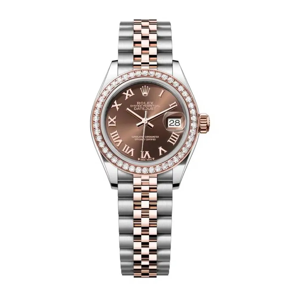 Rolex Lady-Datejust 28mm - Ref: 279381rbr-0009 - Chocolate Roman Dial & Diamond Bezel, Two Tone Stainless Steel & 18K Rose Gold Jubilee Bracelet Women's Watch
