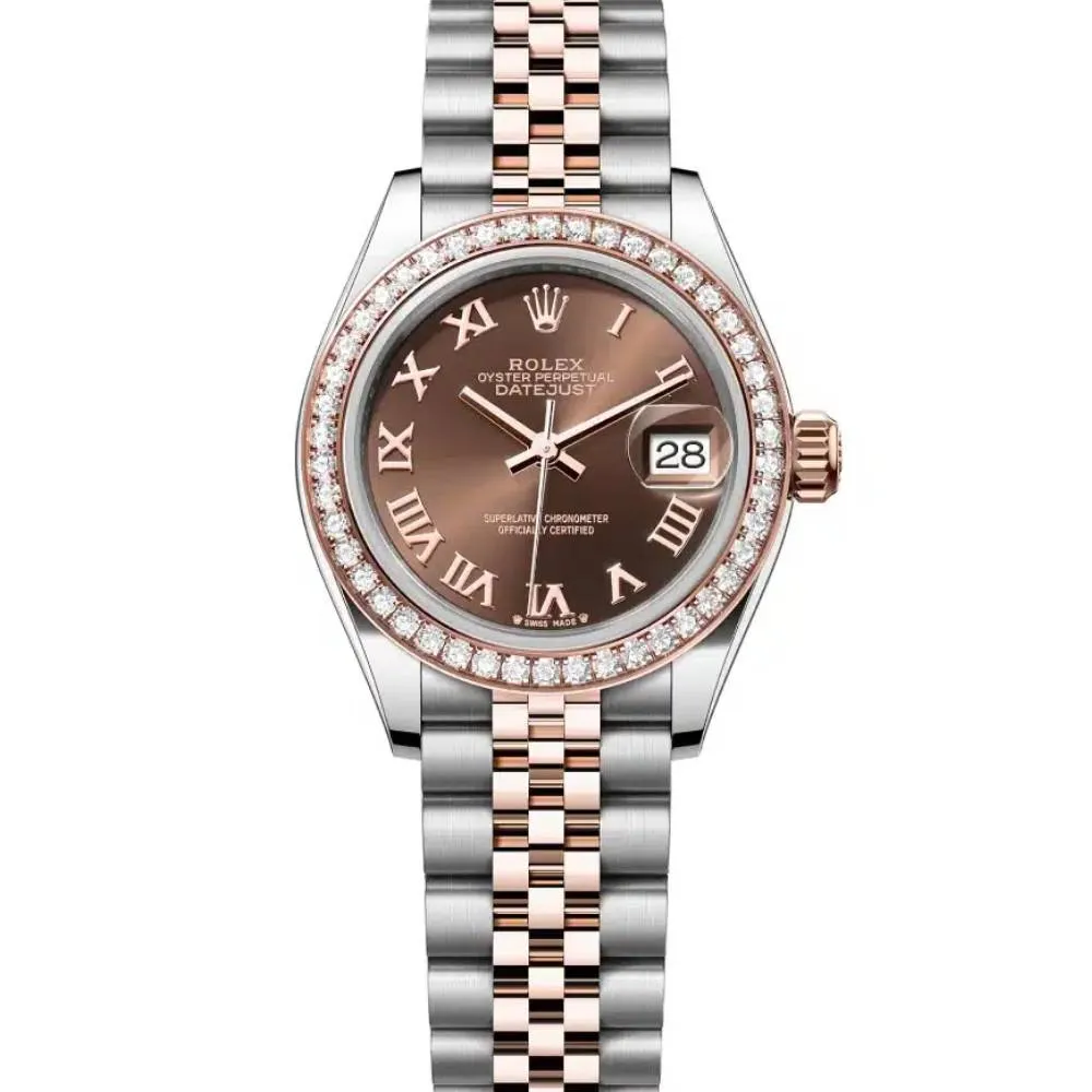 Rolex Lady-Datejust 28mm - Ref: 279381rbr-0009 - Chocolate Roman Dial & Diamond Bezel, Two Tone Stainless Steel & 18K Rose Gold Jubilee Bracelet Women's Watch