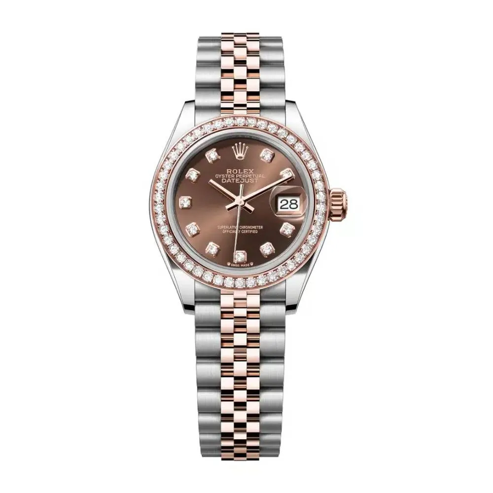 Rolex Lady-Datejust 28mm - Ref: 279381rbr-0011 - Chocolate Diamond Dial & Diamond Bezel, Two Tone Stainless Steel & 18K Rose Gold Jubilee Bracelet Women's Watch