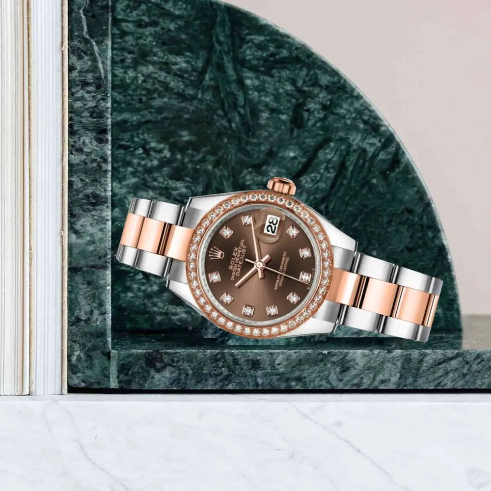 Rolex Lady-Datejust 28mm - Ref: 279381rbr-0012 - Chocolate Diamond Dial & Diamond Bezel, Two Tone Stainless Steel & 18K Rose Gold Oyster Bracelet Women's Watch
