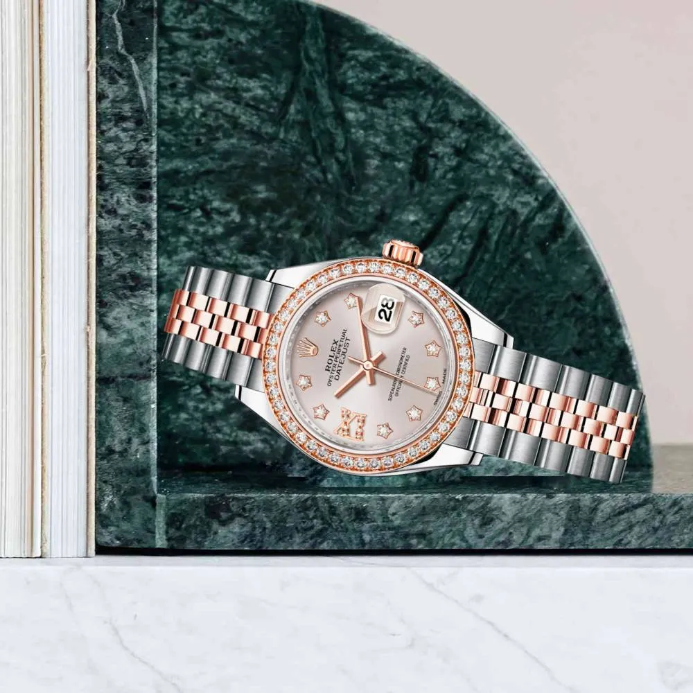 Rolex Lady-Datejust 28mm - Ref: 279381rbr-0019 - Sundust Diamond Dial & Diamond Bezel, Two Tone Stainless Steel & 18K Rose Gold Jubilee Bracelet Women's Watch