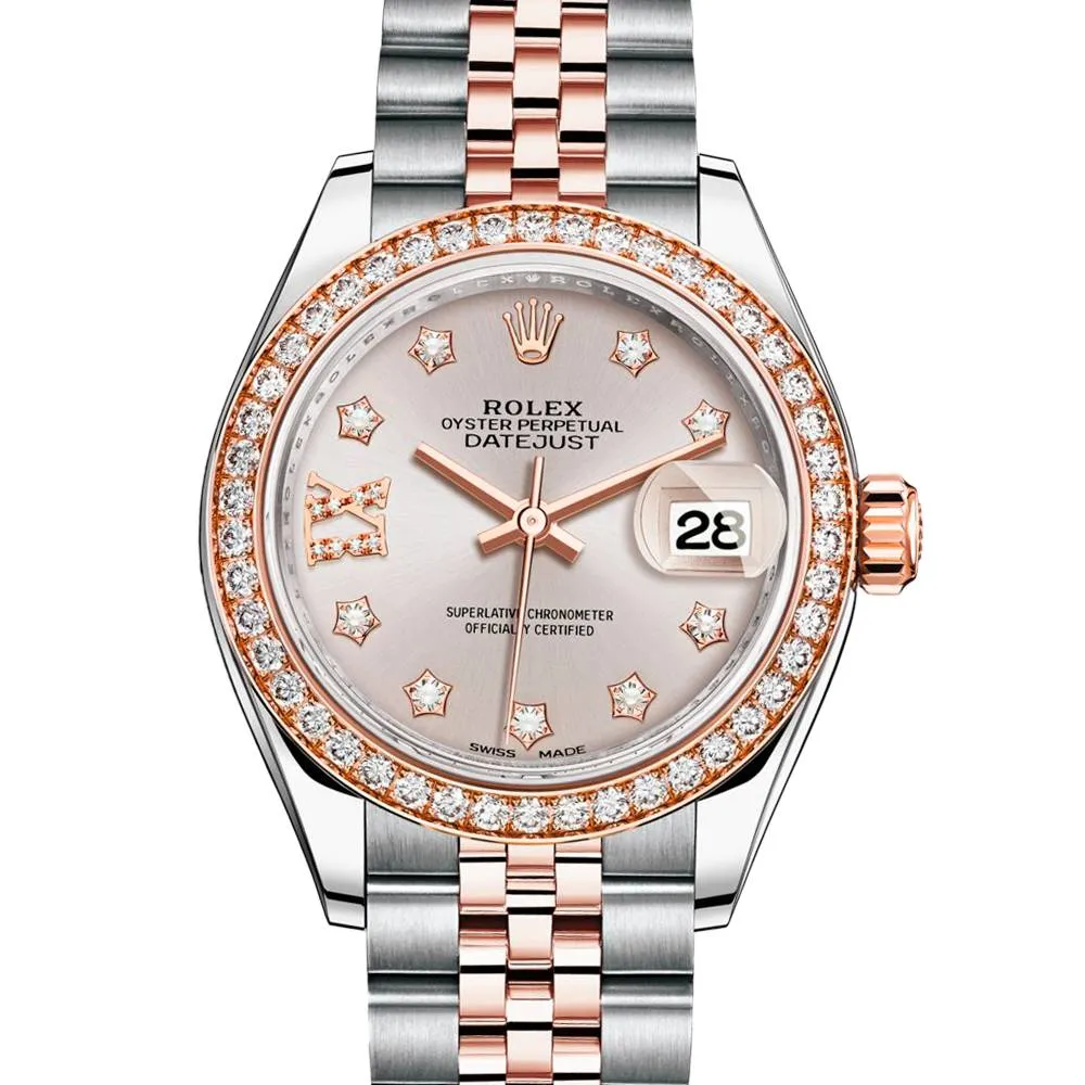 Rolex Lady-Datejust 28mm - Ref: 279381rbr-0019 - Sundust Diamond Dial & Diamond Bezel, Two Tone Stainless Steel & 18K Rose Gold Jubilee Bracelet Women's Watch