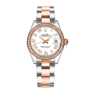 Rolex Lady-Datejust 28mm - Ref: 279381rbr-0022 - White Roman Dial & Diamond Bezel, Two Tone Stainless Steel & 18K Rose Gold Oyster Bracelet Women's Watch