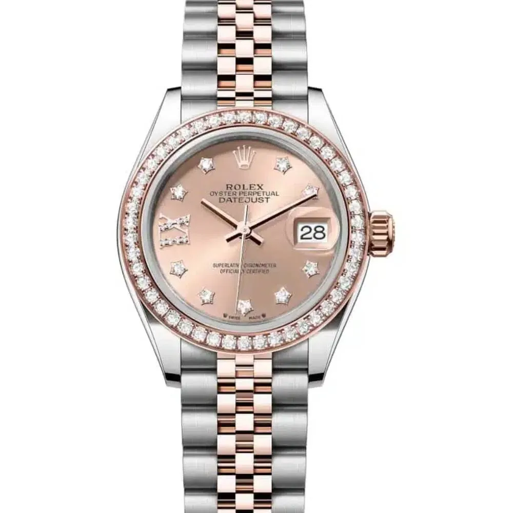Rolex Lady-Datejust 28mm - Ref: 279381rbr-0027 - Rose Diamond Dial & Diamond Bezel, Two Tone Stainless Steel & 18K Rose Gold Jubilee Bracelet Women's Watch