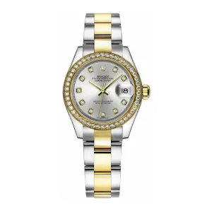 Rolex Lady-Datejust 28mm - Ref: 279383rbr-0008 - Silver Diamond Dial & Diamond Bezel, Two Tone Stainless Steel & 18K Yellow Gold Oyster Bracelet Women's Watch