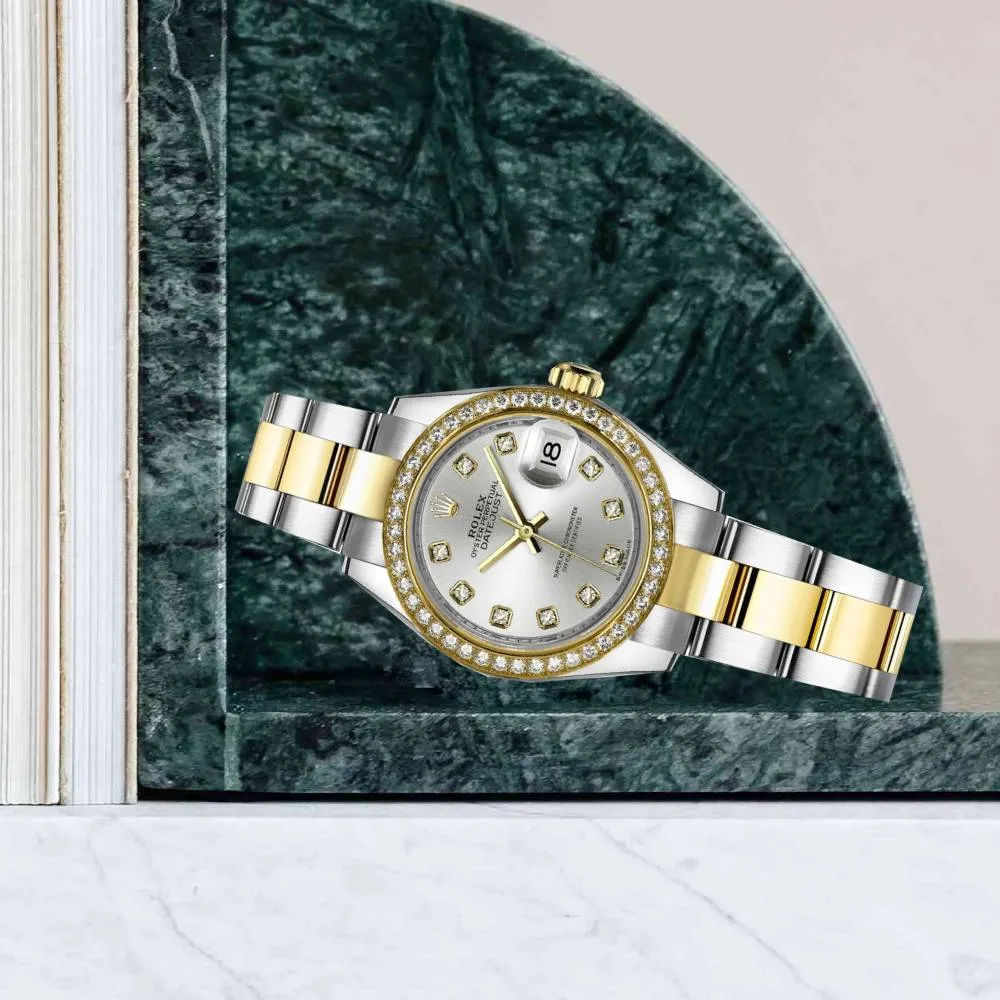 Rolex Lady-Datejust 28mm - Ref: 279383rbr-0008 - Silver Diamond Dial & Diamond Bezel, Two Tone Stainless Steel & 18K Yellow Gold Oyster Bracelet Women's Watch