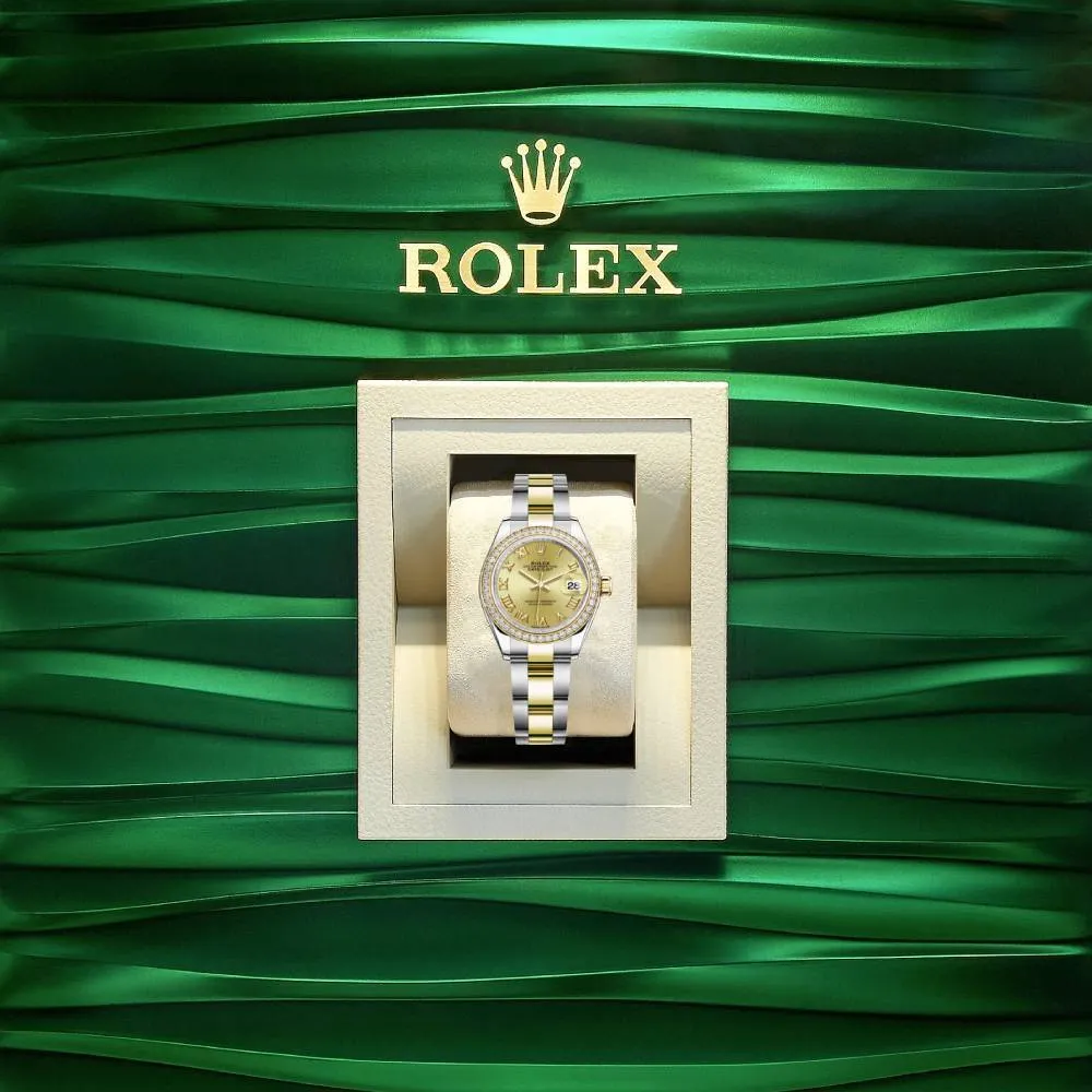 Rolex Lady-Datejust 28mm - Ref: 279383rbr-0010 - Champagne Roman Dial & Diamond Bezel, Two Tone Stainless Steel & 18K Yellow Gold Oyster Bracelet Women's Watch