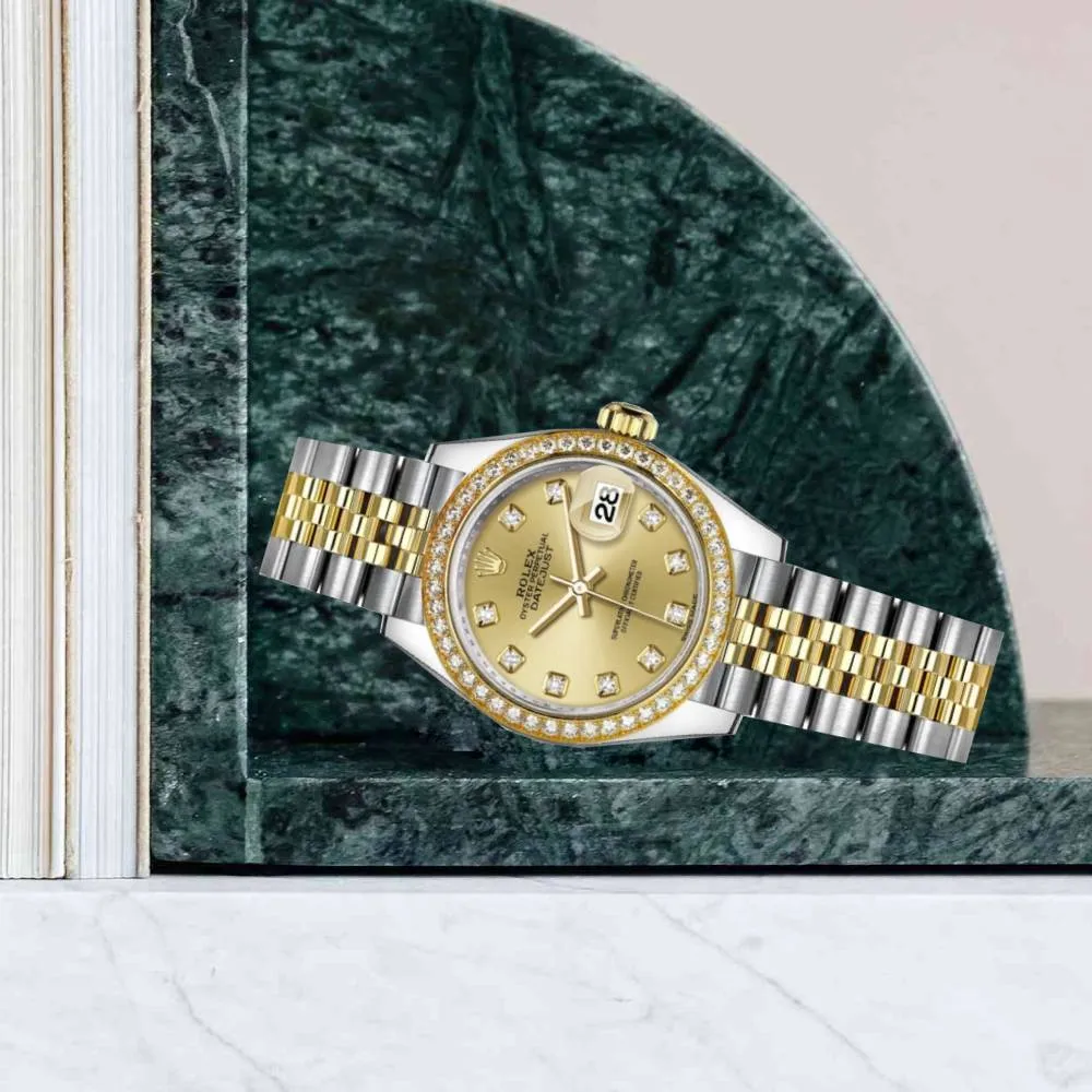 Rolex Lady-Datejust 28mm - Ref: 279383rbr-0011 - Champagne Diamond Dial & Diamond Bezel, Two Tone Stainless Steel & 18K Yellow Gold Jubilee Bracelet Women's Watch
