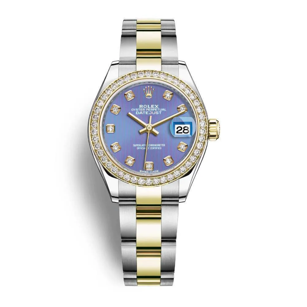 Rolex Lady-Datejust 28mm - Ref: 279383rbr-0016 - Lavender Purple Diamond Dial & Diamond Bezel, Two Tone Stainless Steel & 18K Yellow Gold Oyster Bracelet Women's Watch