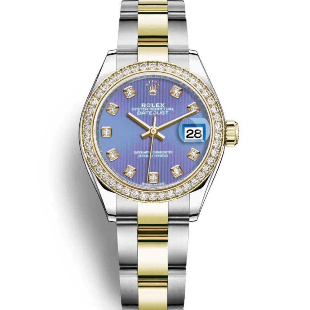 Rolex Lady-Datejust 28mm - Ref: 279383rbr-0016 - Lavender Purple Diamond Dial & Diamond Bezel, Two Tone Stainless Steel & 18K Yellow Gold Oyster Bracelet Women's Watch