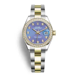 Rolex Lady-Datejust 28mm - Ref: 279383rbr-0016 - Lavender Purple Diamond Dial & Diamond Bezel, Two Tone Stainless Steel & 18K Yellow Gold Oyster Bracelet Women's Watch