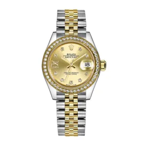 Rolex Lady-Datejust 28mm - Ref: 279383rbr-0021 - Champagne Diamond Dial & Diamond Bezel, Two Tone Stainless Steel & 18K Yellow Gold Jubilee Bracelet Women's Watch