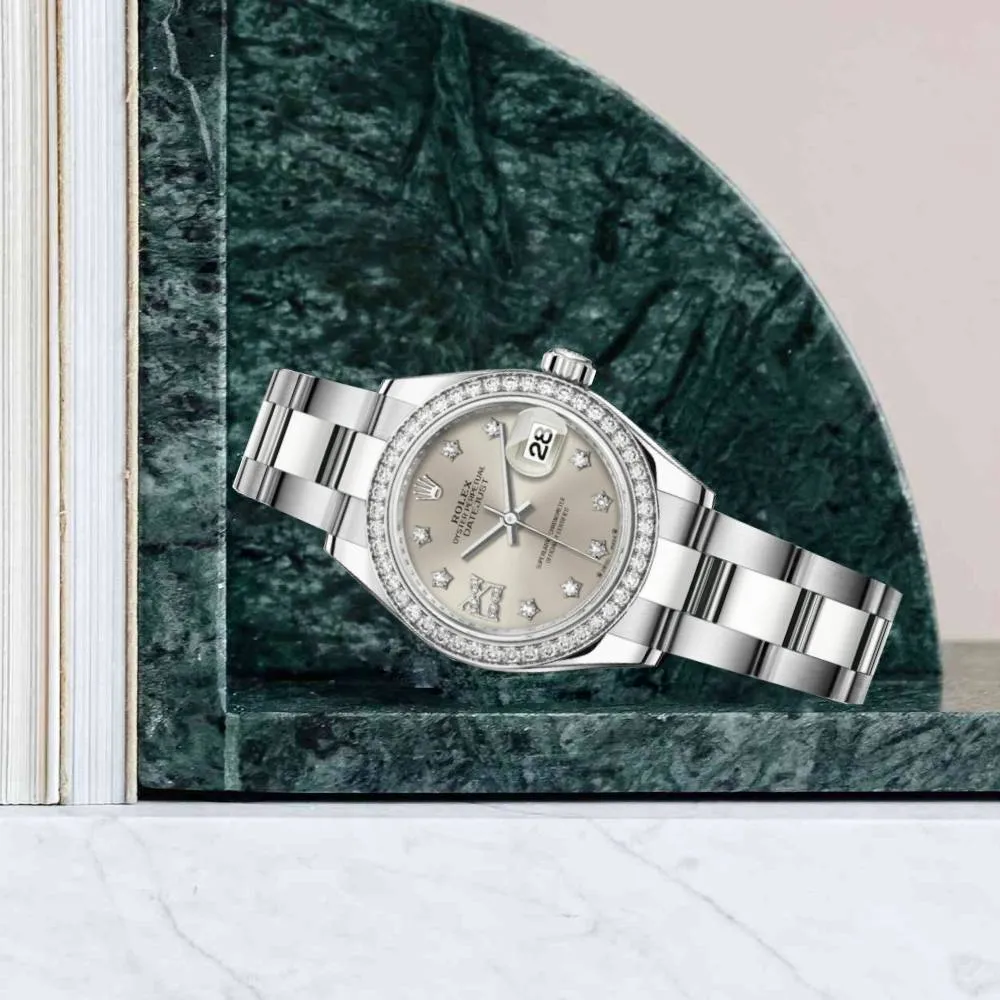 Rolex Lady-Datejust 28mm - Ref: 279384rbr-0022 - Silver Diamond Dial & Diamond Bezel, Stainless Steel Oyster Bracelet Women's Watch