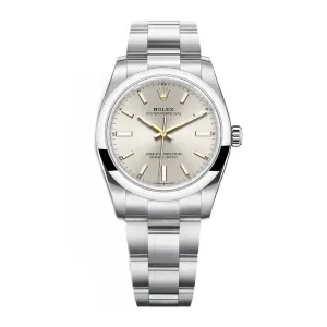 Rolex Oyster Perpetual 34mm - Ref: 124200-0001 - Silver Stick Dial, Stainless Steel Oyster Bracelet Watch