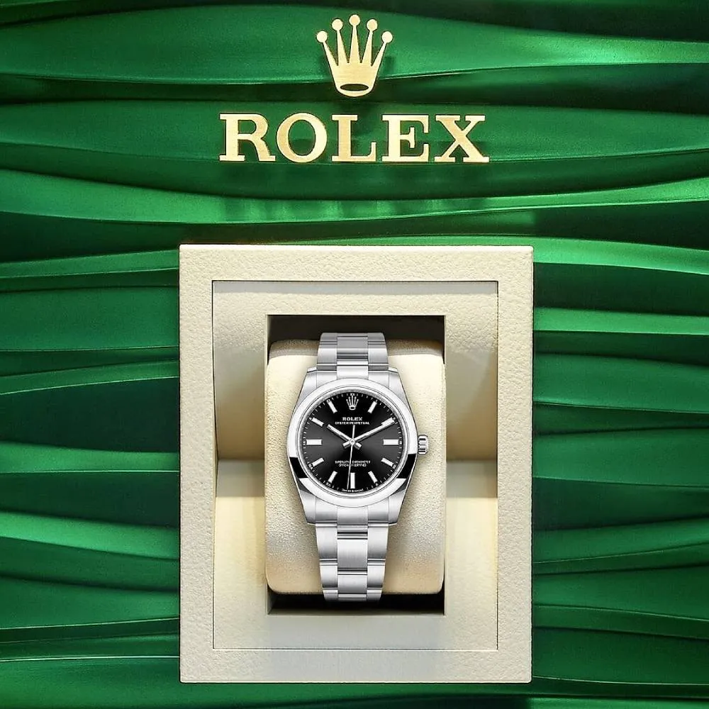 Rolex Oyster Perpetual 34mm - Ref: 124200-0002 - Black Stick Dial, Stainless Steel Oyster Bracelet Watch