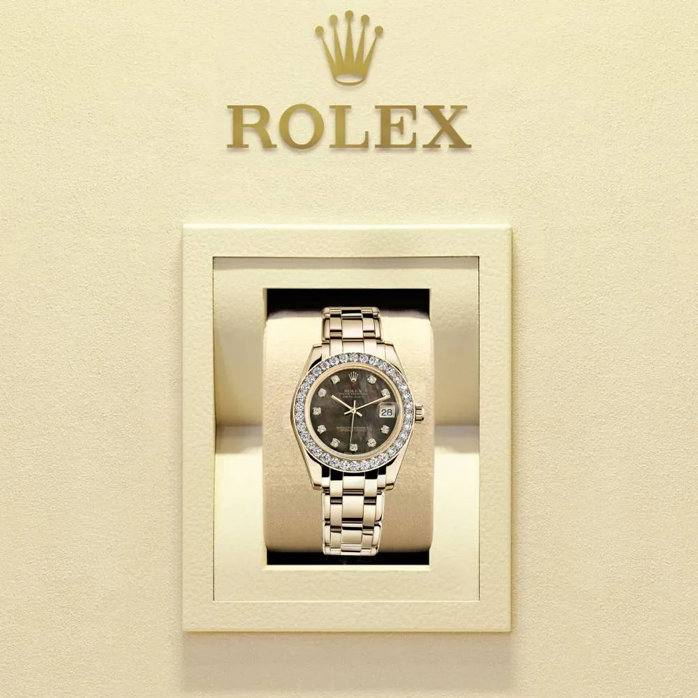 Rolex Pearlmaster 34mm - Ref: 81298-0013 - Black Mother of Pearl Diamond Dial & Diamond Bezel, 18K Yellow Gold Bracelet Women's Watch