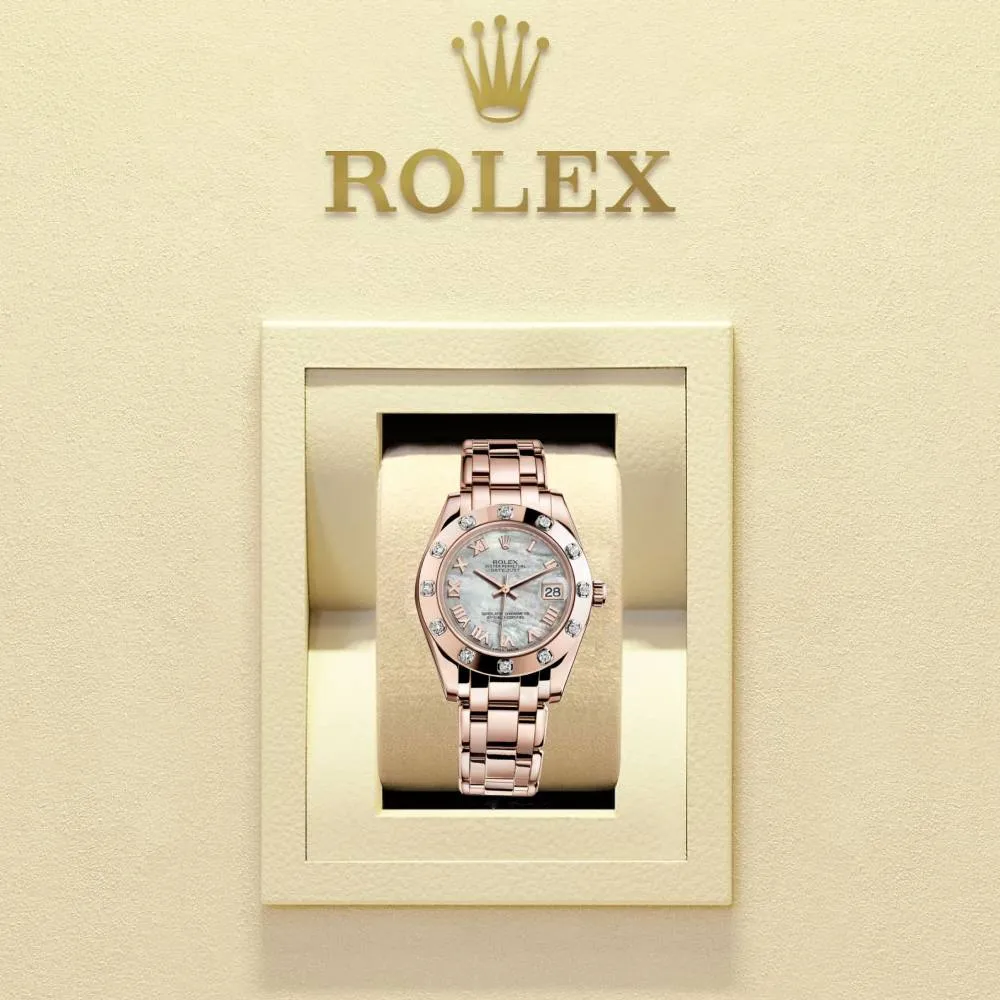 Rolex Pearlmaster 34mm - Ref: 81315-0002 - White mother of Pearl Roman Diamond Dial & Diamond Bezel, 18K Rose Gold Bracelet Women's Watch
