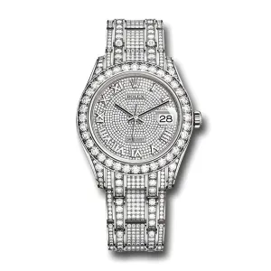 Rolex Pearlmaster 34mm - Ref: 81409rbr-0001 - Pave Roman Diamond Dial, Diamond Bezel & Diamond Case, 18K White Gold Diamond Bracelet Women's Watch