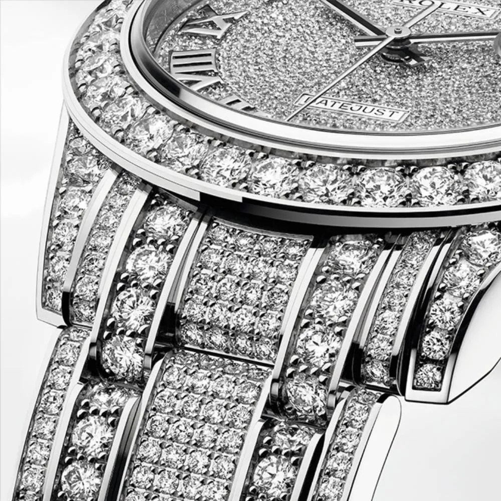 Rolex Pearlmaster 34mm - Ref: 81409rbr-0001 - Pave Roman Diamond Dial, Diamond Bezel & Diamond Case, 18K White Gold Diamond Bracelet Women's Watch