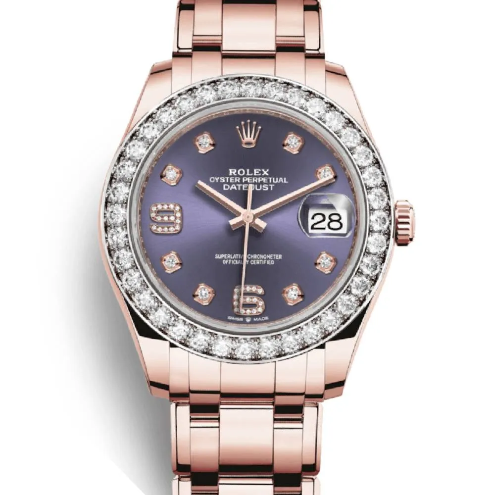 Rolex Pearlmaster 39mm - Ref: 86285-0004 - Aubergine Purple Roman Diamond Dial & Diamond Bezel, 18K Rose Gold Diamond Bracelet Women's Watch