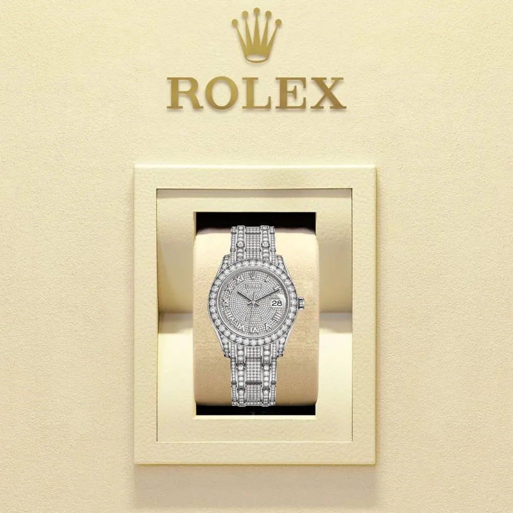 Rolex Pearlmaster 39mm - Ref: 86409rbr-0001 - Pave Roman Diamond Dial, Diamond Bezel & Diamond Case, 18K White Gold Diamond Bracelet Women's Watch