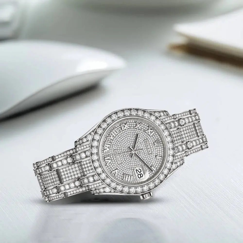 Rolex Pearlmaster 39mm - Ref: 86409rbr-0001 - Pave Roman Diamond Dial, Diamond Bezel & Diamond Case, 18K White Gold Diamond Bracelet Women's Watch