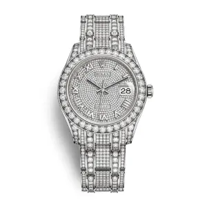 Rolex Pearlmaster 39mm - Ref: 86409rbr-0001 - Pave Roman Diamond Dial, Diamond Bezel & Diamond Case, 18K White Gold Diamond Bracelet Women's Watch