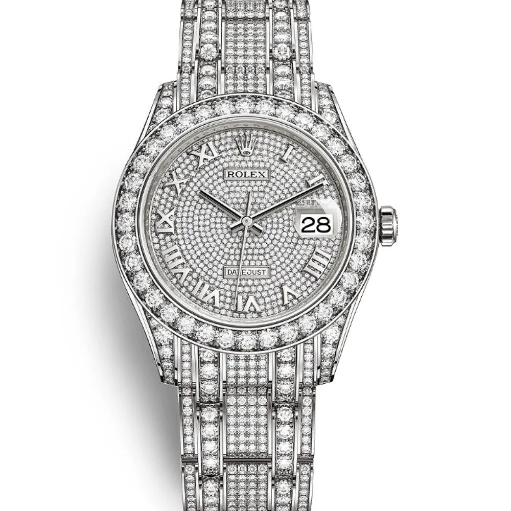 Rolex Pearlmaster 39mm - Ref: 86409rbr-0001 - Pave Roman Diamond Dial, Diamond Bezel & Diamond Case, 18K White Gold Diamond Bracelet Women's Watch