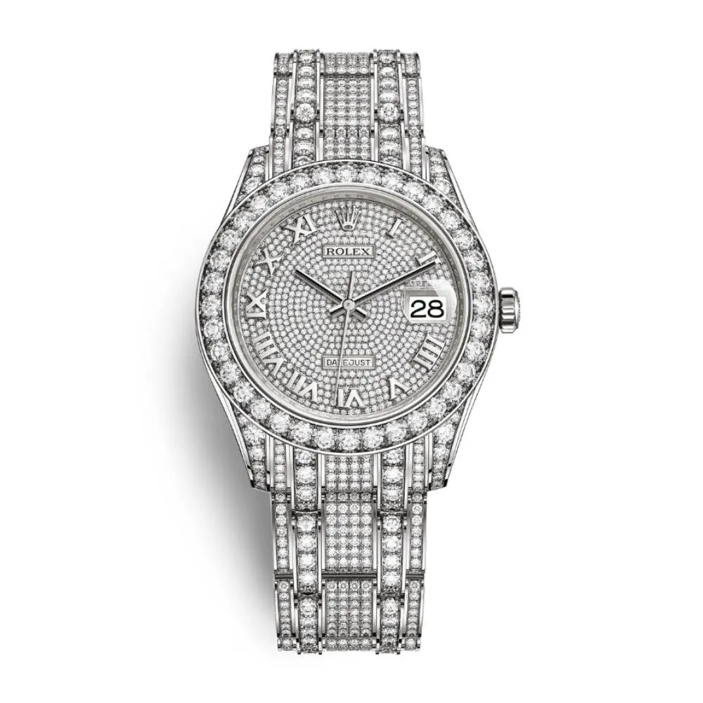 Rolex Pearlmaster 39mm - Ref: 86409rbr-0001 - Pave Roman Diamond Dial, Diamond Bezel & Diamond Case, 18K White Gold Diamond Bracelet Women's Watch