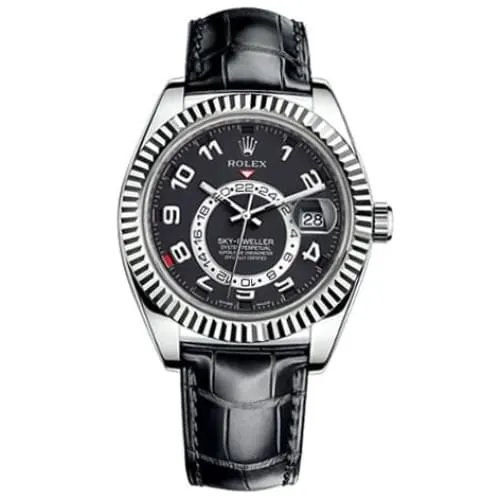 Rolex Sky-Dweller 42mm - Ref: 326139 - Black Dial, 18K White Gold & Black Leather Strap Watch