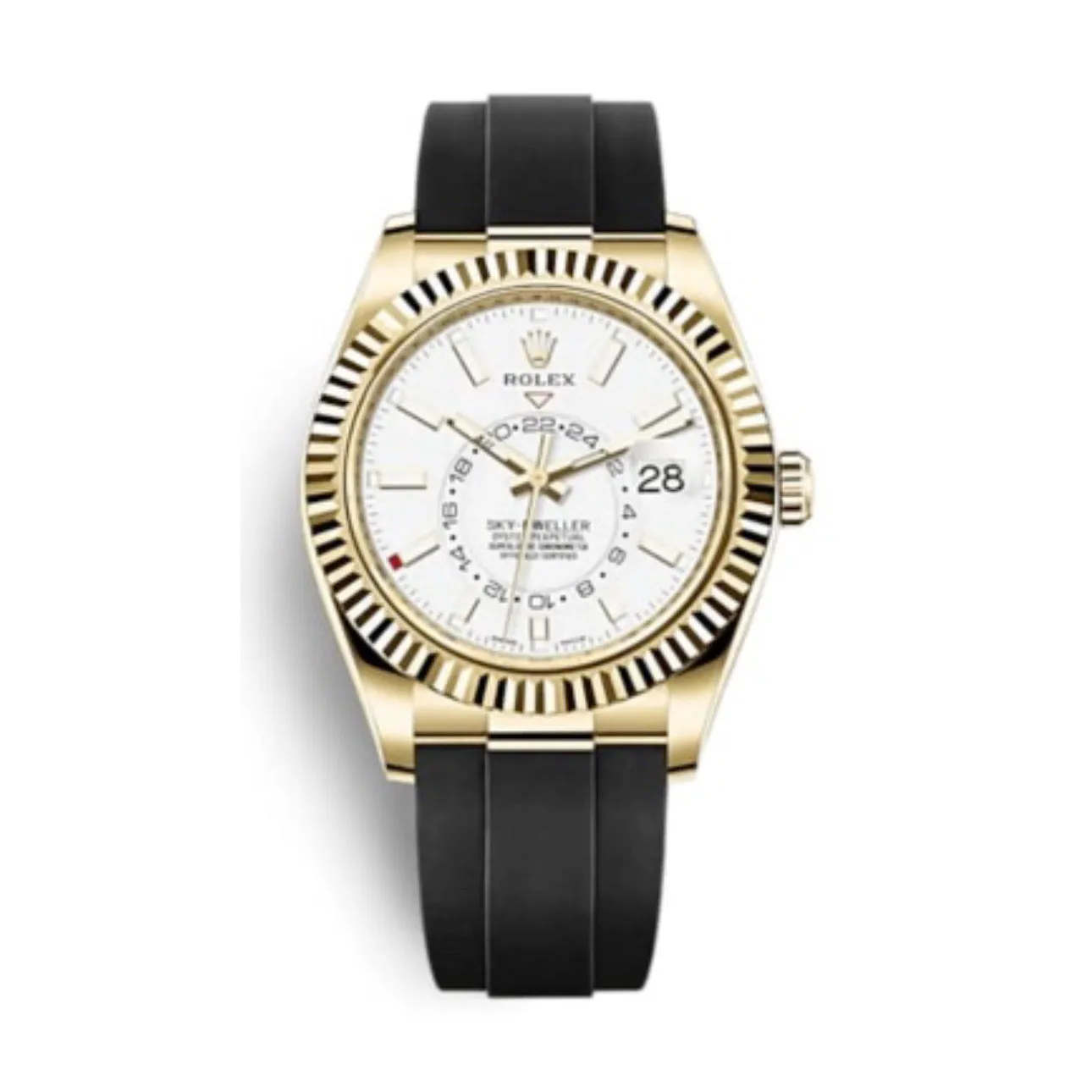 Rolex Sky-Dweller 42mm - Ref: 326238-0006 - Intense White Stick Dial & 18K Yellow Gold Case, Black Oysterflex Bracelet Watch