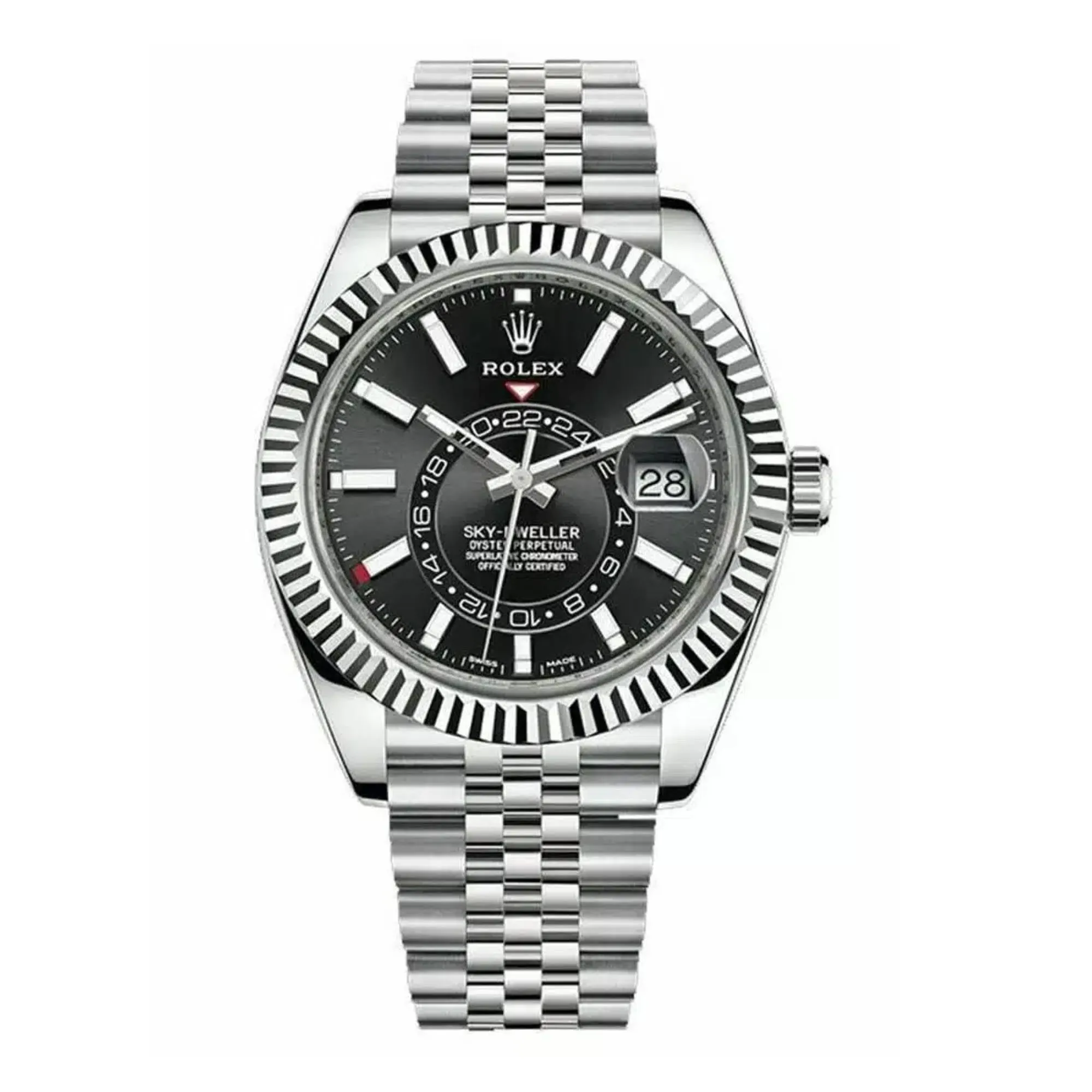 Rolex Sky-Dweller 42mm - Ref: 326934-0006 - Bright Black Stick Dial, Stainless Steel Jubilee Bracelet Watch