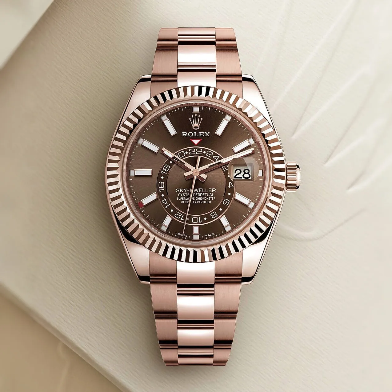 Rolex Sky-Dweller 42mm - Ref: 326935-0006 - Chocolate Stick Dial, 18K Rose Gold Oyster Bracelet Watch
