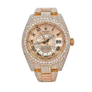 Rolex Sky-Dweller 42mm - Ref: 326935 - Sundust Roman Dial, 18K Rose Gold Oyster Custom Diamond Bracelet Watch