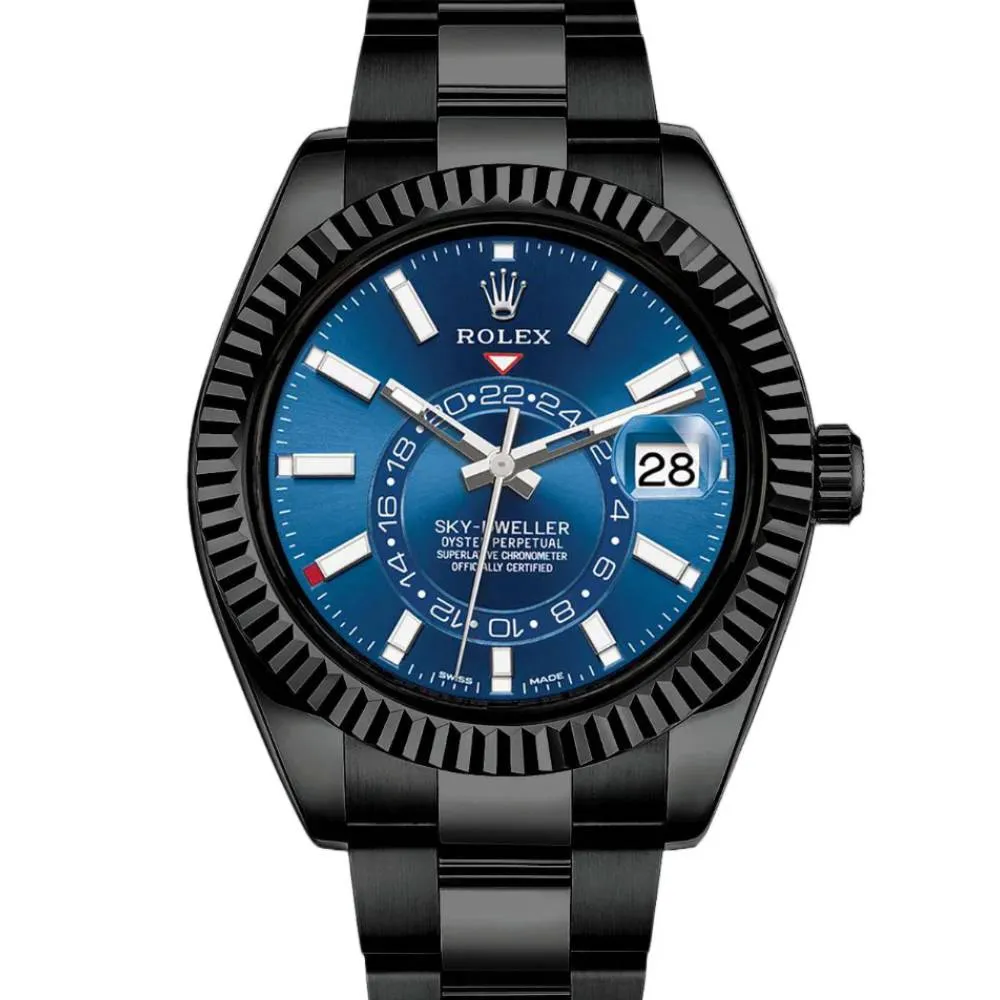 Rolex Sky-Dweller 42mm - Ref: 336934 (PVD) - Bright Blue Stick Dial, Black PVD Stainless Steel Oyster Bracelet Watch