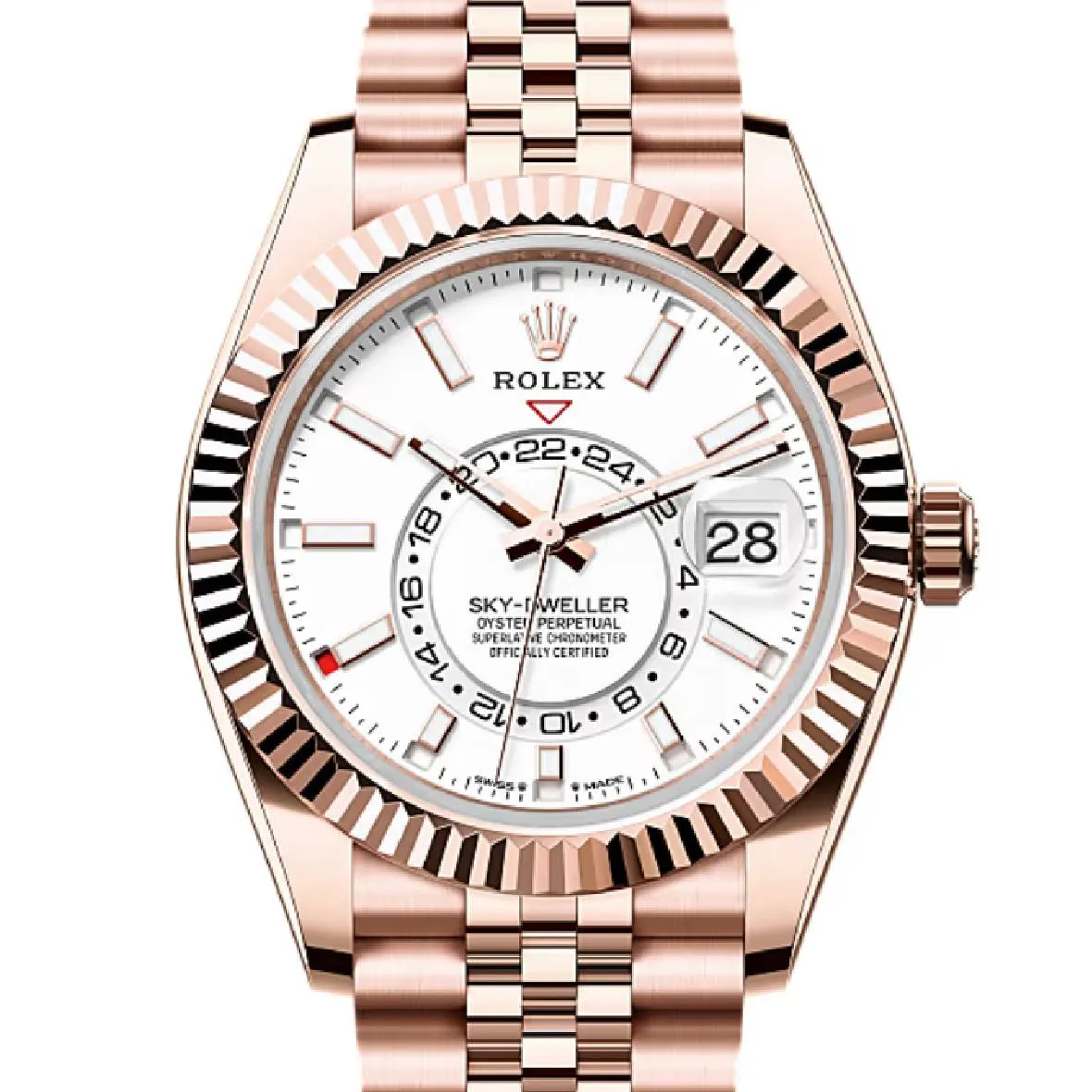 Rolex Sky-Dweller 42mm - Ref: 336935-0007 - Intense White Stick Dial, 18K Rose Gold Jubilee Bracelet Watch