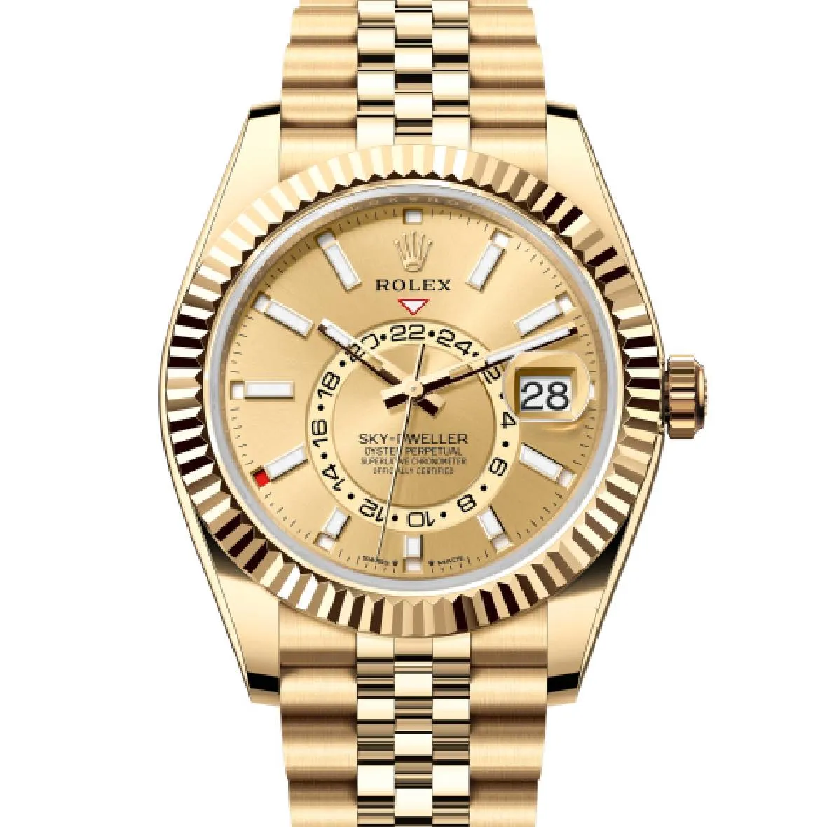 Rolex Sky-Dweller 42mm - Ref: 336938-0004 - Champagne Stick Dial, 18K Yellow Gold Jubilee Bracelet Watch