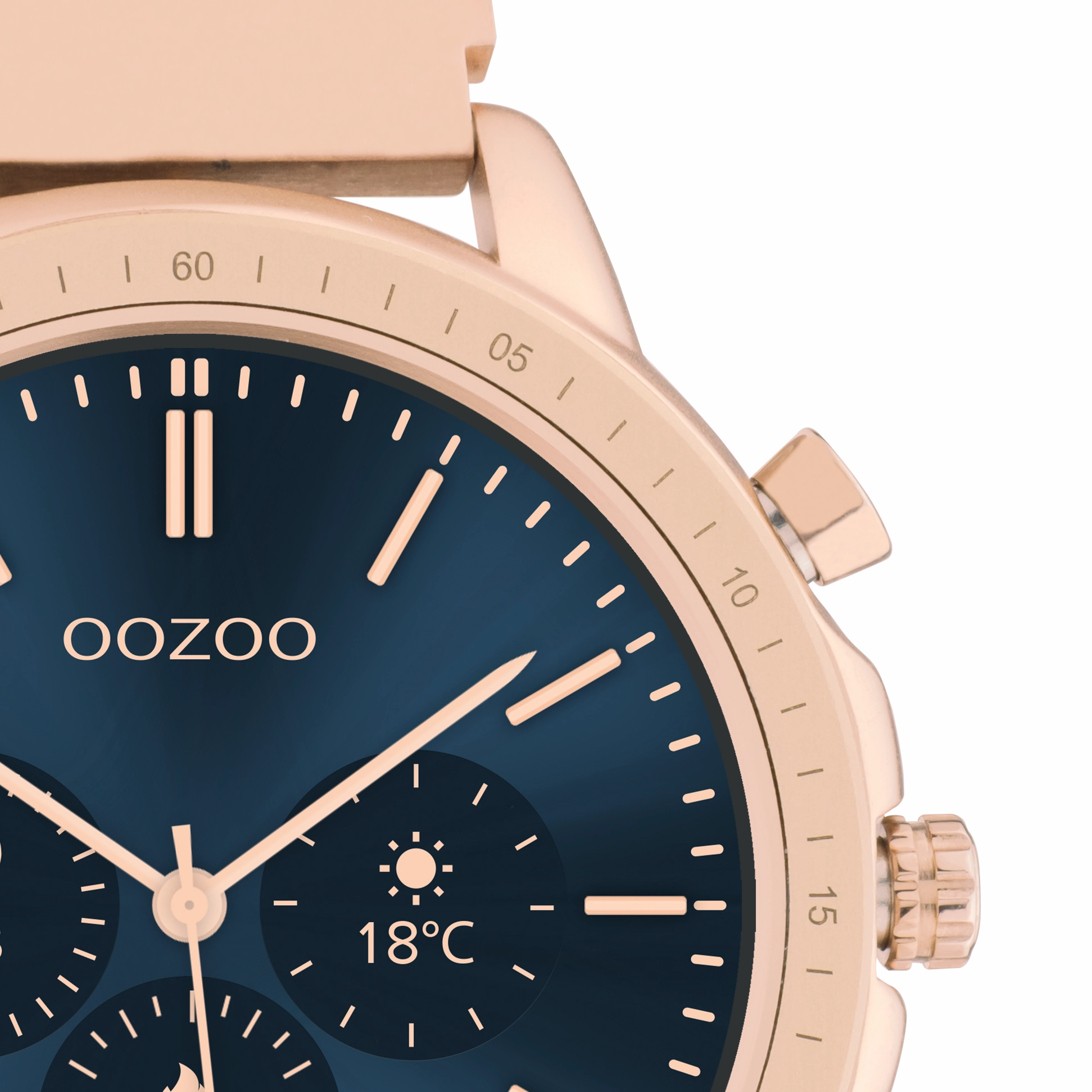 Rose gold coloured OOZOO smartwatch with rose gold coloured metal mesh bracelet - Q00307