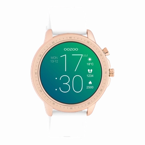 Rose gold coloured OOZOO smartwatch with white rubber strap - Q00322