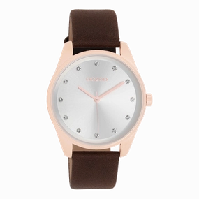 Rose gold coloured OOZOO watch with brown leather strap - C11048