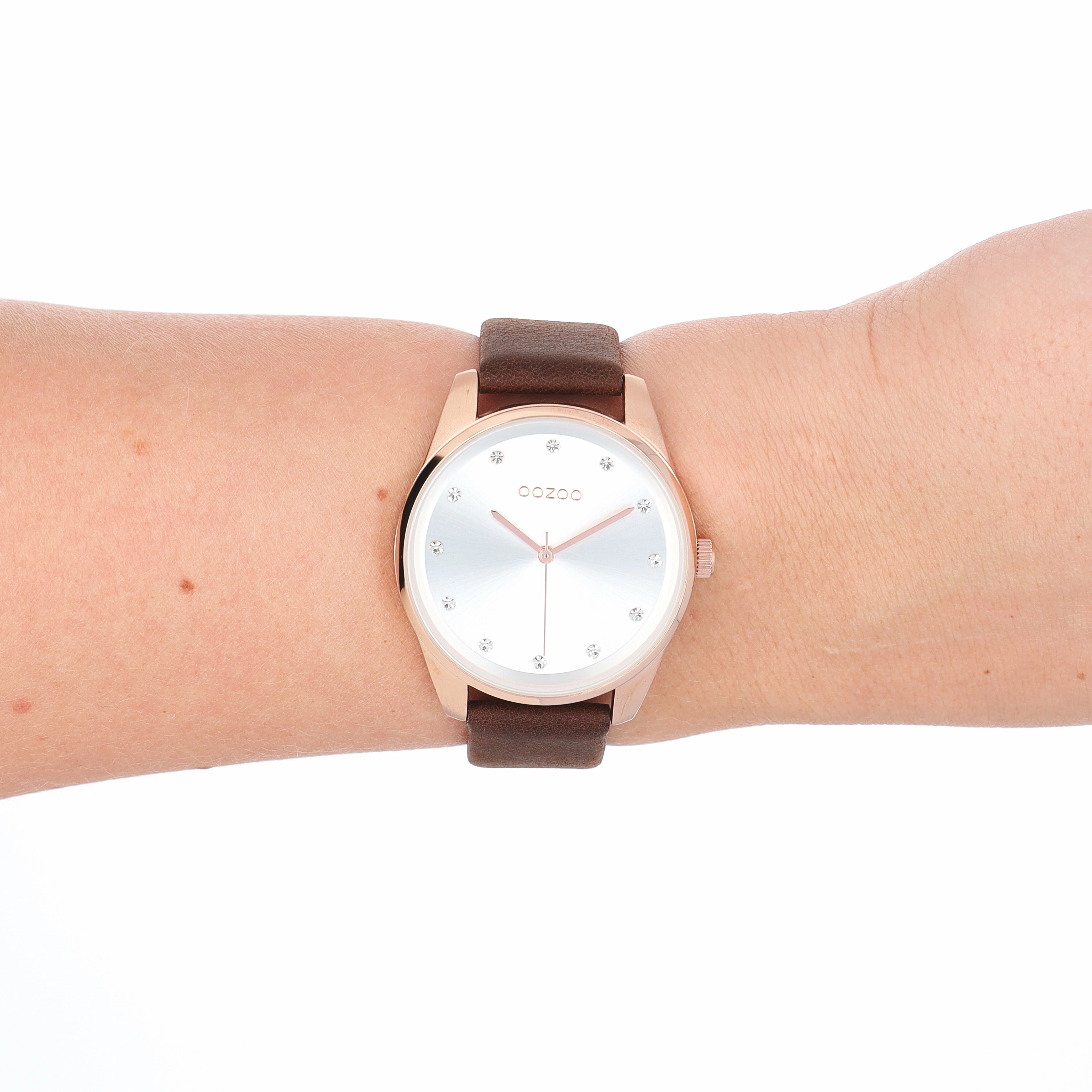 Rose gold coloured OOZOO watch with brown leather strap - C11048