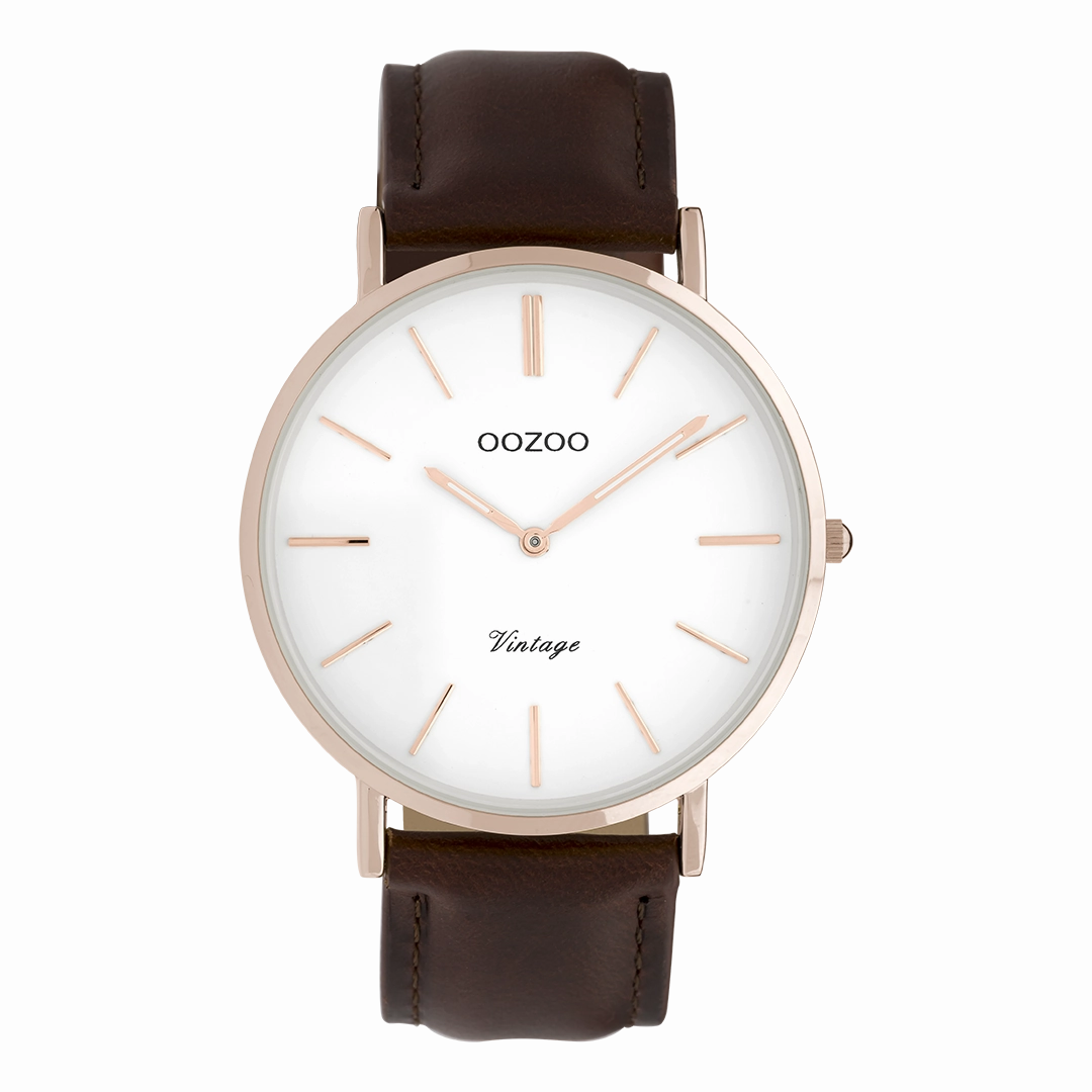 Rose gold coloured OOZOO watch with brown leather strap - C9832