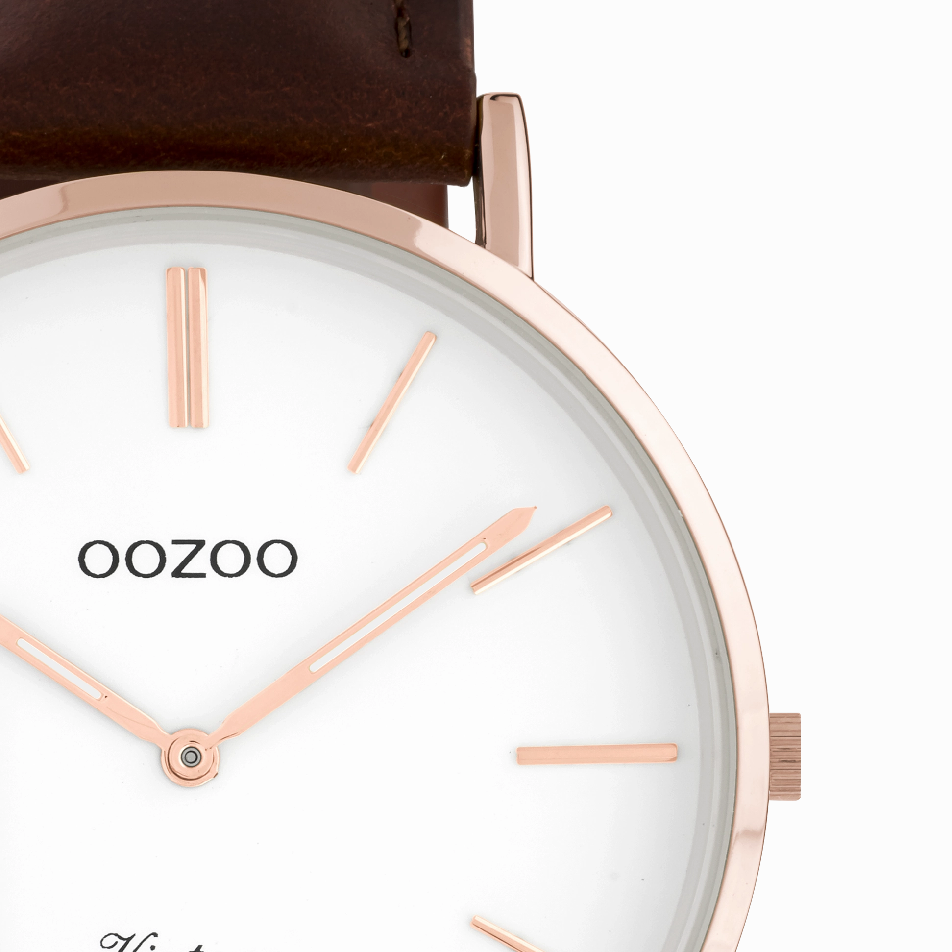 Rose gold coloured OOZOO watch with brown leather strap - C9832