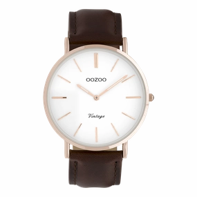 Rose gold coloured OOZOO watch with brown leather strap - C9832