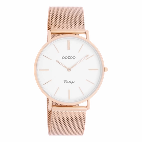 Rose gold coloured OOZOO watch with metal mesh bracelet - C9917