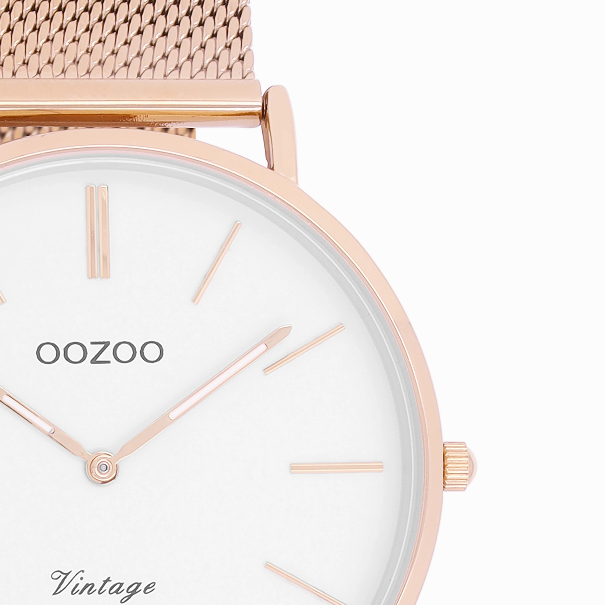 Rose gold coloured OOZOO watch with metal mesh bracelet - C9917